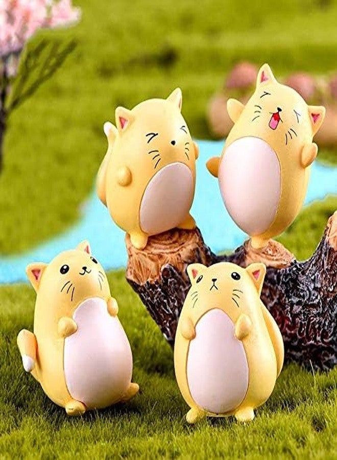 BHOOLU&GOOLU Resin Cute Mischievous Cat Figurines Miniature for Ornamental Decor- Yellow, Small (4pcs/Set) - Image 3